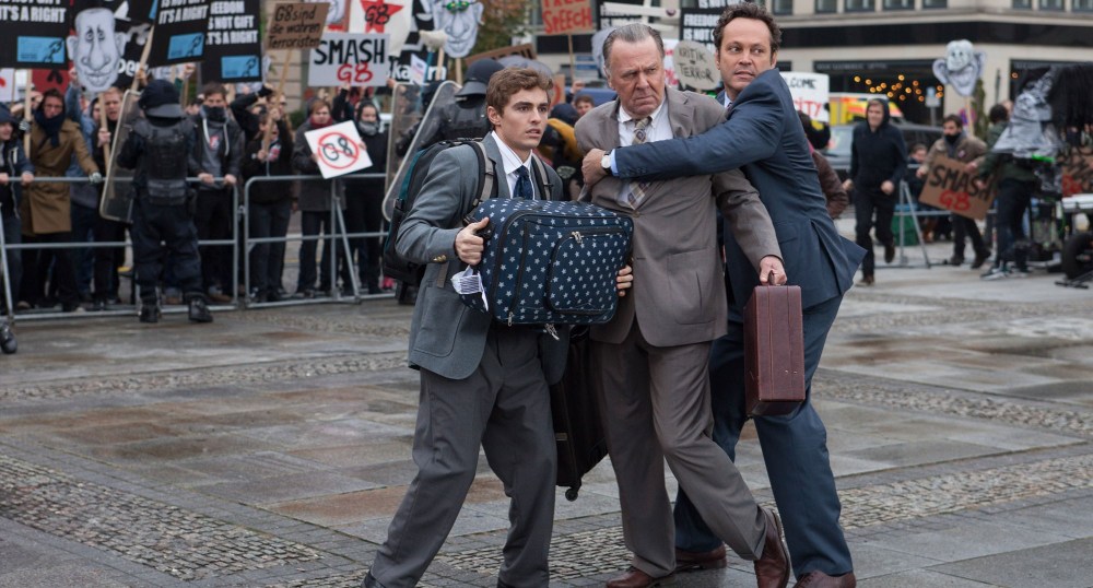 Above: Dave Franco, Tom Wilkinson and Vince Vaughn star in “Unfinished Business.” Stock Photo.